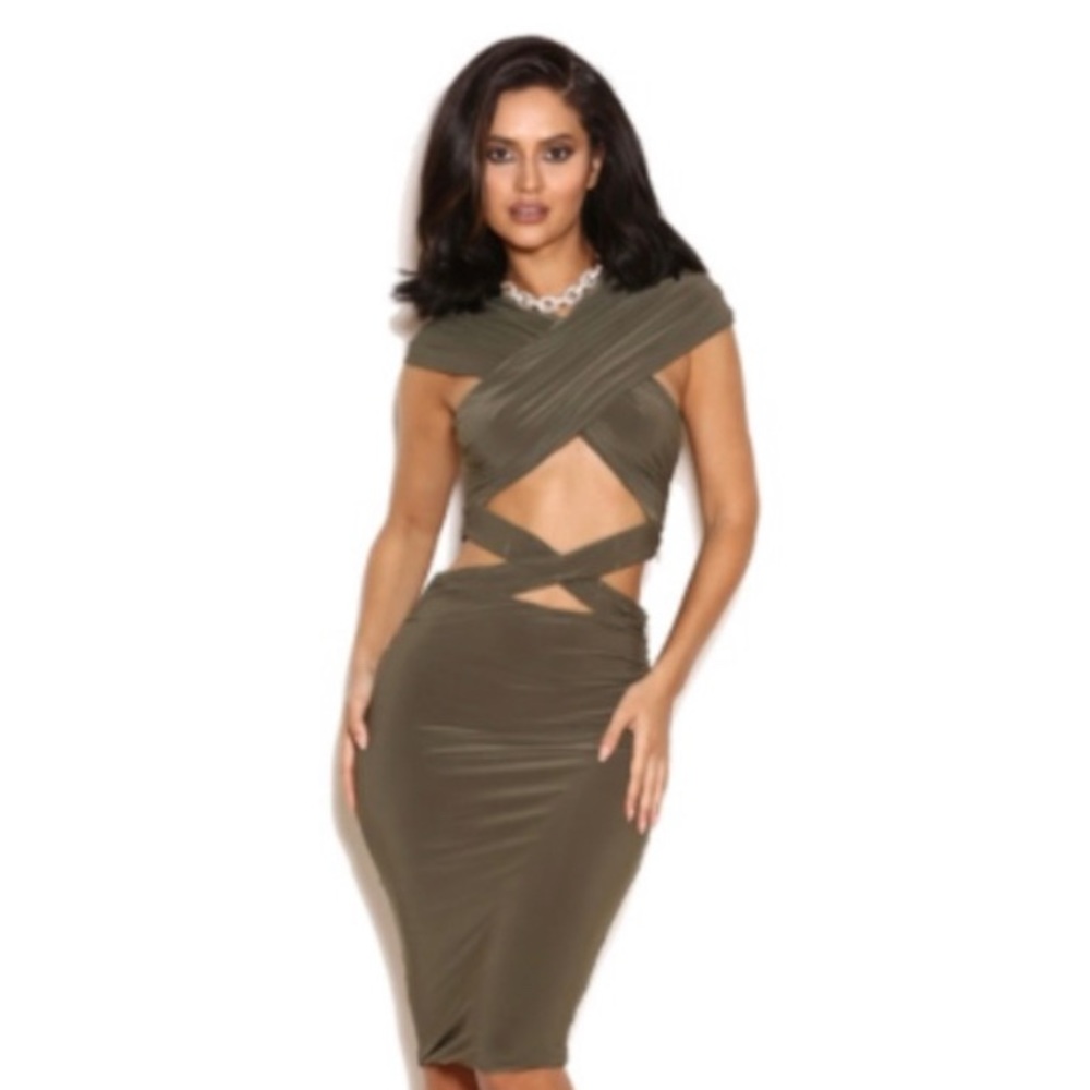 House of CB “khaki” Lisandra dress